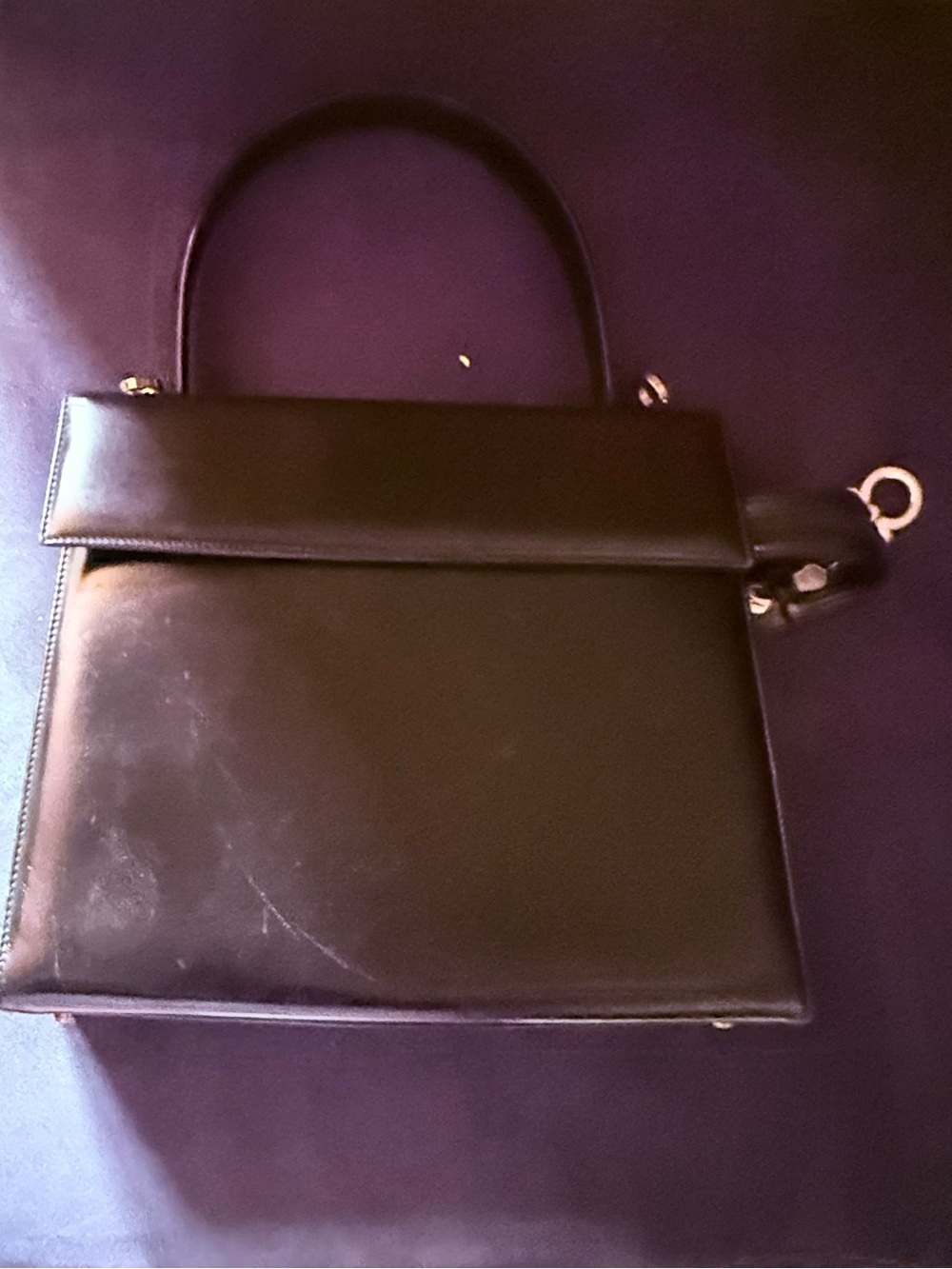 Vintage Salvatore Ferragamo Classic Black Leather Top-Handle Bag